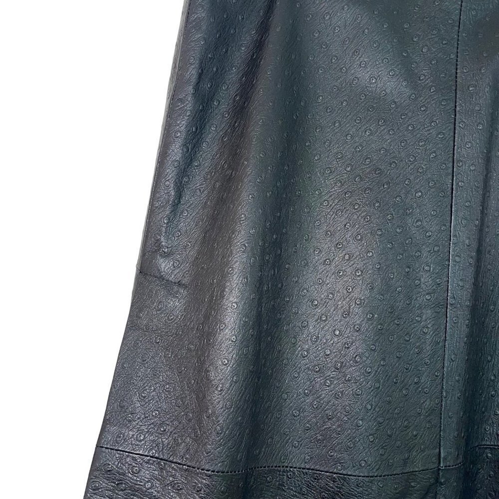 Womens A Line Skirt Size Large Black Vegan Leather Ostrich Embossed Side Slits - Picture 12 of 16